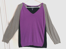 Chaps Classics Womens Sweater 3X Plus Purple Blue Gray Colorblock Long Sleeve