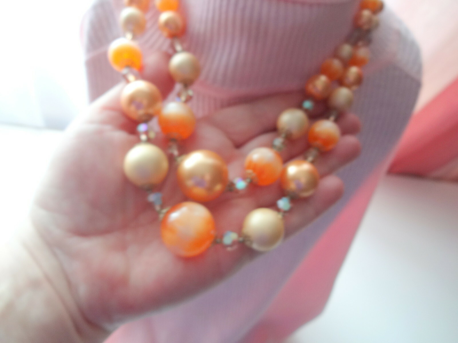 Vtg Signed VENDOME Orange Moonglow Thermoset Beads AB… Gem