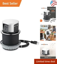 Link 2 Home Pop-Up Outlet: 3 Power Outlets, 2 USB, Splash Resistant, 6ft Cable