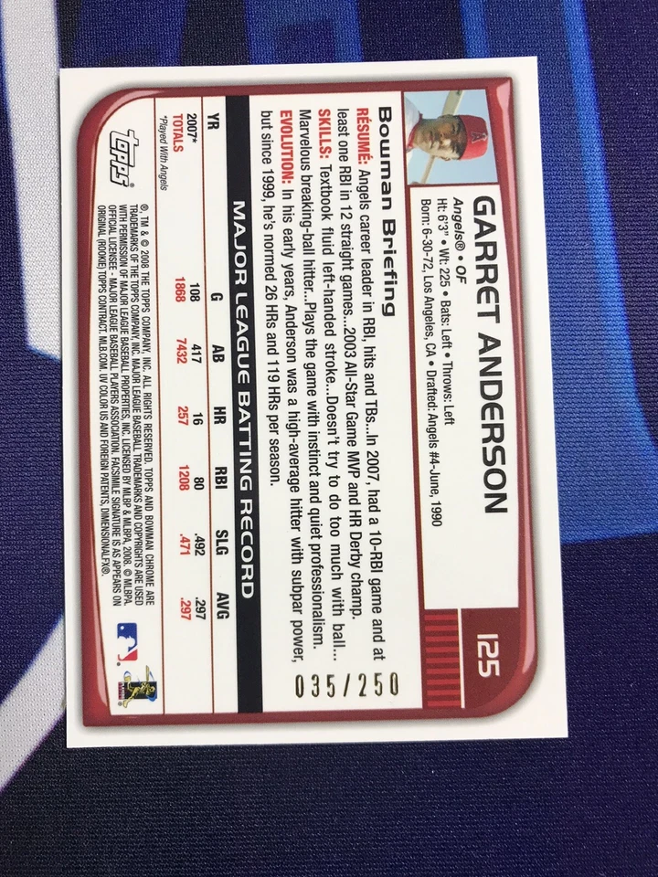 2008 Bowman Chrome #125 Garret Anderson X-fractor #35/250 Parallel SP Angels - Image 2 of 2