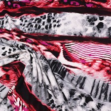 Fabric Viscose Jersey Abstract Leopard Print Red Grey White Black Dress Fabric