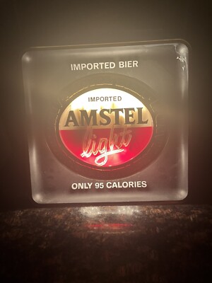 Vintage AMSTEL LIGHT LIGHTED BAR SIGN 12'' x 12  PLASTIC Bar Man Cave Decor Rare