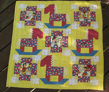 Patchwork "Horsey Ride" Baby Quilt/Car Seat Cover, Flannel Backing, Handmade