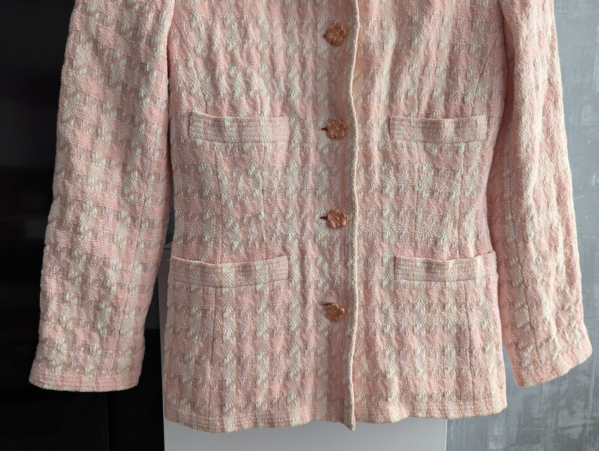 Escada Margaretha Ley Pink Vintage Cotton Wool Button Tweed Jacket