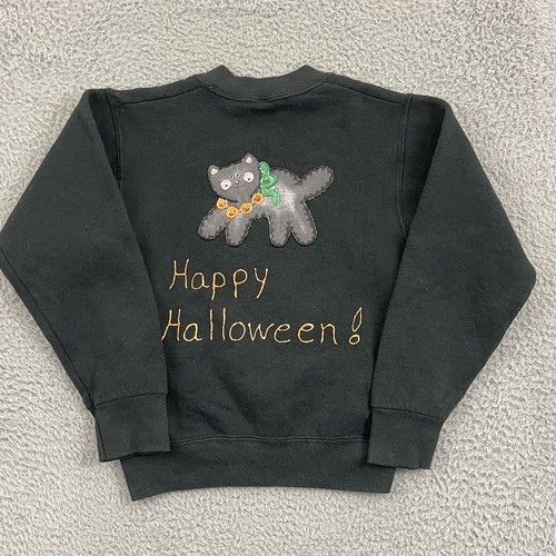 Vintage Halloween Sweatshirt Kids S 5/7 Black 80s Crewneck Pumpkins Holiday - Picture 3 of 7