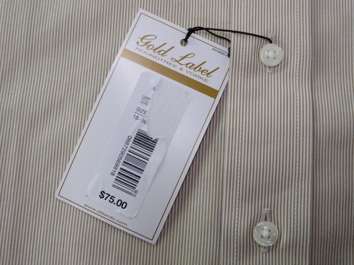 Roundtree & Yorke Gold Label Non Iron EZ Wash Striped Dress Shirt Tan White  NWT | eBay