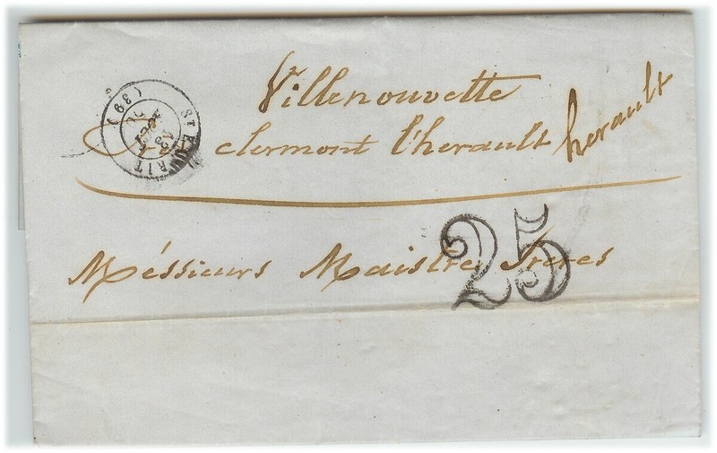 France stampless cover 1850 St-Esprit to Villeneuvette * cover396