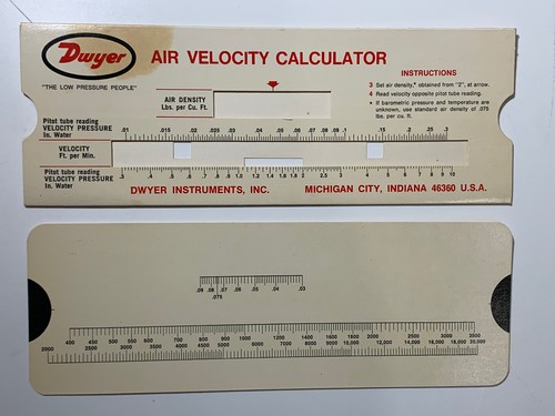 Dwyer Instruments - AIR VELOCITY CALCULATOR Slide Chart 1974 - Picture 3 of 10