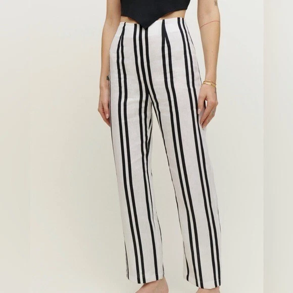 REFORMATION Poppy 100 Linen Striped Pants 2