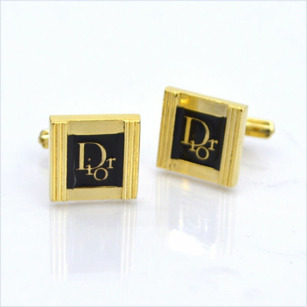 Christian Dior Square Cufflinks Logo Gold Black with … Gem