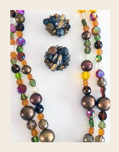 Collar y pendientes vintage de 30" de largo de vidrio artístico multihebra para pasarela - Imagen 3 de 5