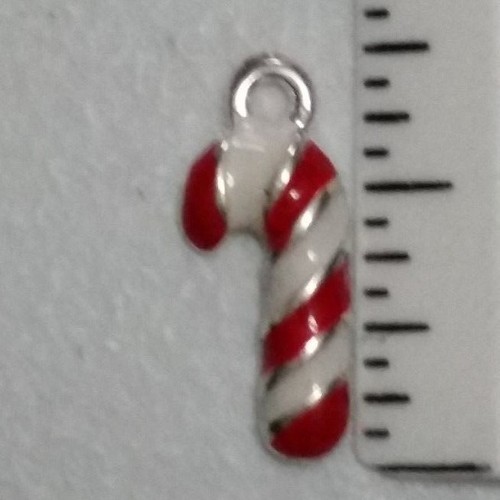 CANDY CANE CHARM - CHRISTMAS - ANTIQUE SILVER & BRIGHT SILVERTONE - CLASP - BAIL - Picture 2 of 8