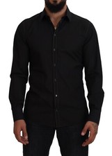 DOLCE & GABBANA Shirt GOLD Black Cotton Collared Long Sleeve 41/US16/L 1050usd