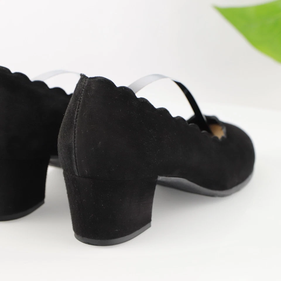 Elegante zapato de vestir cómodo de gamuza negro festoneado talla 10 Gabor Gigi Pump para mujer Foto 4 de 4
