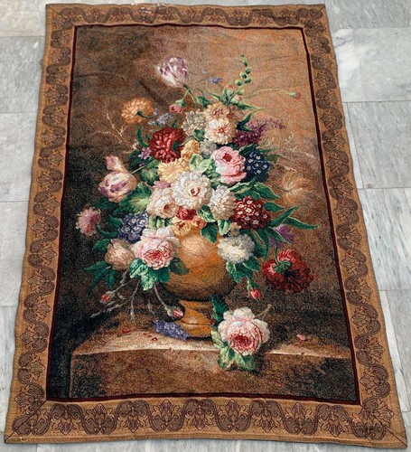 Vintage French Tapestry Floral Pictorial Wall Decor Tapestry 3x4 ft Free Ship