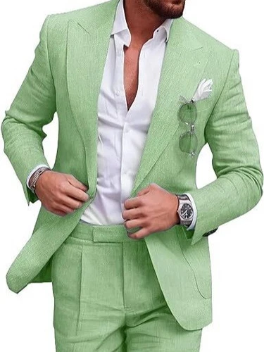 Men 2 Piece Linen Suit Wedding Tuxedos Suit Groomsmen Blazer+Pants Outfit - Picture 8 of 25