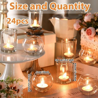 Mifoci 24 pcs - 1.97'' 2.2'' Glass Clear Tea Lights Floating Candle Holders - NEW