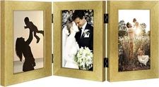 4x6 Three Picture Frame Trifold Hinged Photo Frame with 3 Openings Desk Top ...