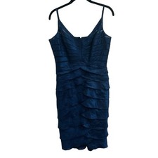 Adrianna Papell Occasions Blue Metallic Cocktail Ruffle Tiered Evening Dress 12