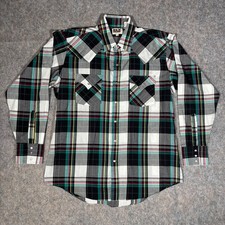 VTG Ely Cattleman Western Shirt Mens L Multi Color Teal Plaid Pearl Snap Cowboy