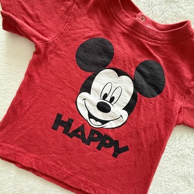Disney Baby Mickey Mouse Happy Graphic Red Short Sleeve Tee Shirt 12M RN 16435