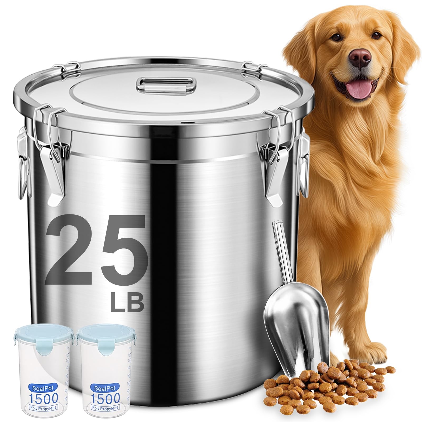 Storage Containers, Large Stainless Steel Pet Food Storage Container...