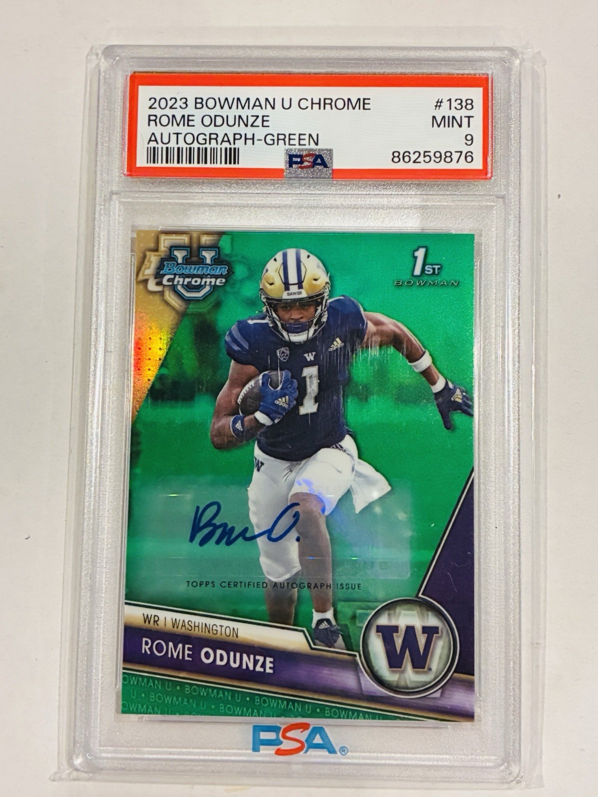 2023 Bowman U Chrome Rome Odunze Auto Green /99 PSA 9 #138 1st Rookie Bears