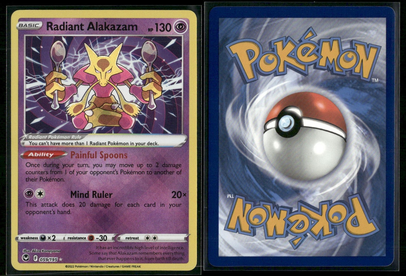 ✰ RADIANT ALAKAZAM 059/195 RADIANT RARE SILVER TEMPEST POKEMON ✰ NM/M