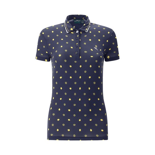 Chervo Ladies Short Sleeve Golf Polo in Blue with Yellow Lemon Print - Size 6 - Picture 3 of 6