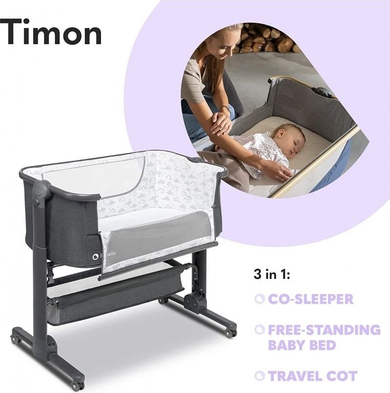 Lionelo Lettino Culla Neonato da Campeggio Co-sleeping Ruote Graphite - Timon foto 3