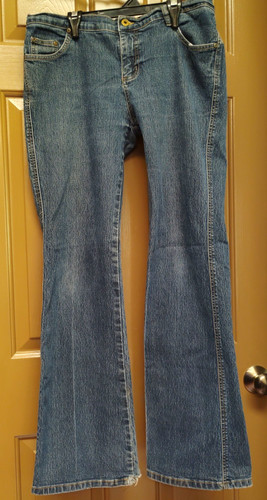 GLO 90s Y2K women's flare jeans Sz 11 Blue Embroidered Pockets Vintage