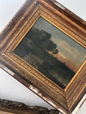 Antique Oil On Canvas British GiltWood Frame Sunset Signed 1886 Edward Pritchard