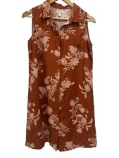Garnet Hill 100% Linen Sleeveless Shirt Dress in Terracotta Botanical Print - 4