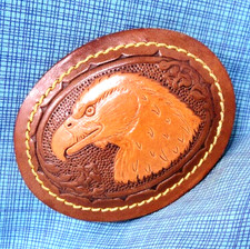 Tooled Leather Eagle Belt Buckle Sportsman Cowboy Biker Vaquero Vtg 90s .QRT831