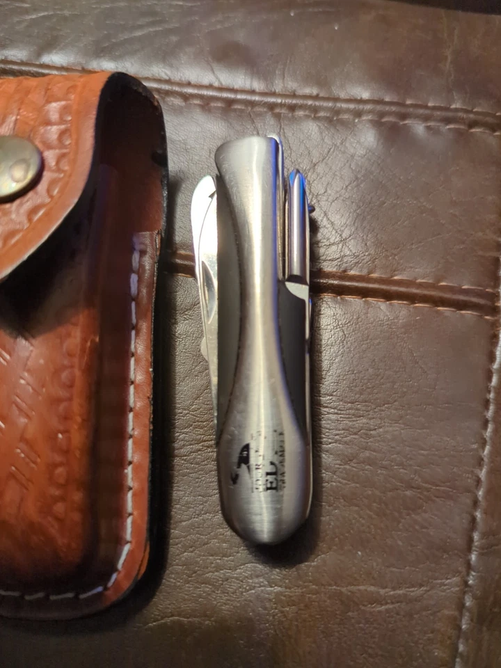 Cuchillo multiherramienta vintage y estuche de cuero de 4,5" pulgadas de largo Foto 3 de 4