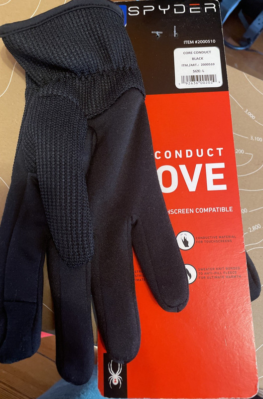 SPYDER MEN’S GLOVES BLACK SIZE LARGE WITH CONDUCT TOUCH SCREEN COMPATIBLE