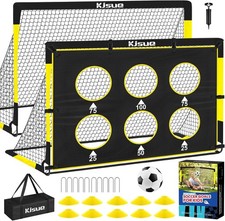 Kids Backyard Soccer Goal Set - 2 x 6x4 ft Soccer Goals Training Kit, Soccer Net