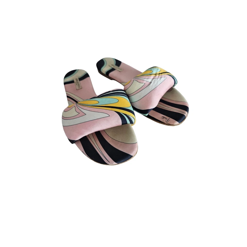 Sandalias planas mujer Emilio Pucci estampadas multicolor satinado, talla 38 Foto 3 de 4