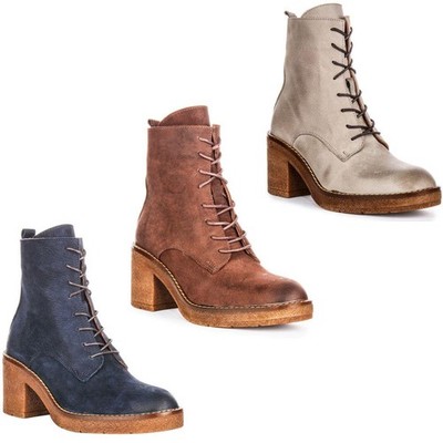 Justinreess England Danna Block Heel Zip Brogue Womens Boots Grey  US 5 - 10
