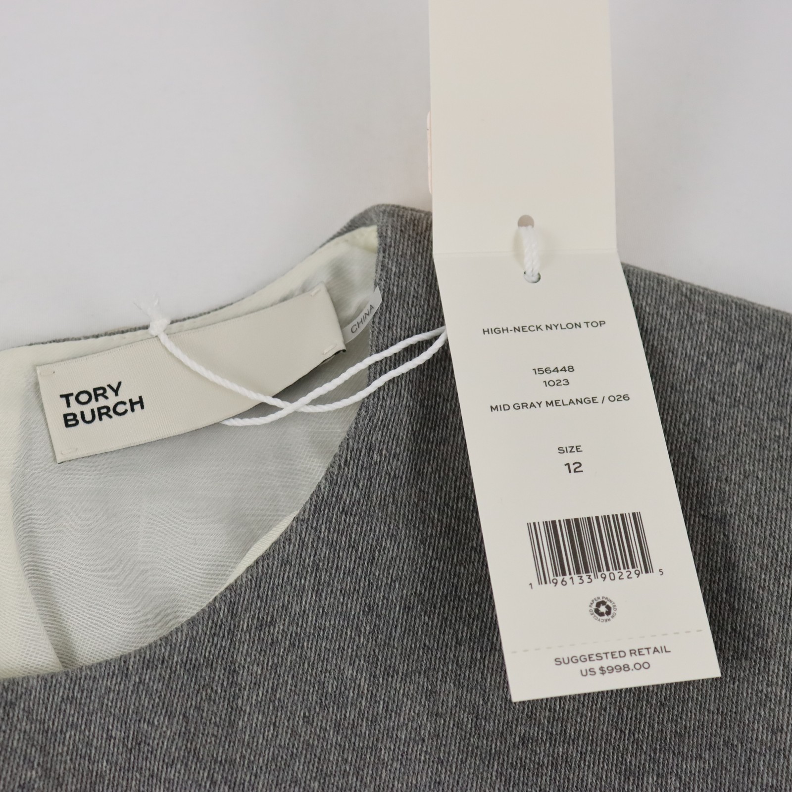 Tory Burch High Neck Nylon Top in Mid Gray Melange 99% Wool - Women's Size 12 thumbnail 7