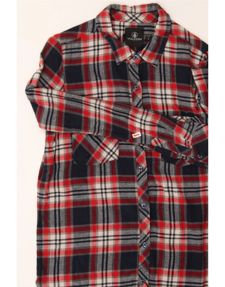 VOLCOM Womens Longline Flannel Shirt UK 10 Small Red Check Cotton FX06 - Image 3 of 4