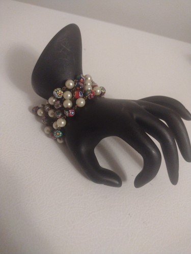 Vintage venezianisches Millefiori Kunstperlen Armband Größe 5,5-6 Einschub goldfarbener Verschluss