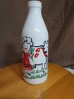 Vintage Egizia White Milk Glass Farm Girl &Cow Milk Bottle Italian  1 Lt./ 10" T