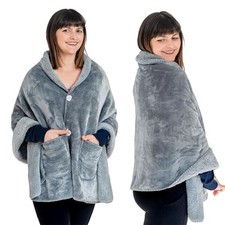 Premium Double Layer Poncho Blanket -No Sleeves Easy On Easy Off- Silver Gray