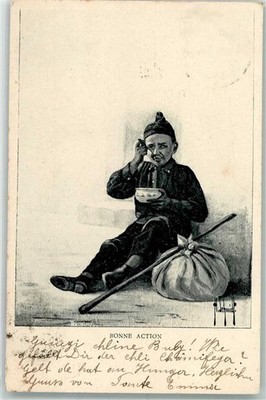 39627622 - Bonne Action sign. H. Schmidt Suppe loeffeln Vagabund 1903