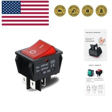 30A 250VAC/35A 125VAC Rocker Switch DPST 4 Pin Red Lighted 120V Rocker Toggle...