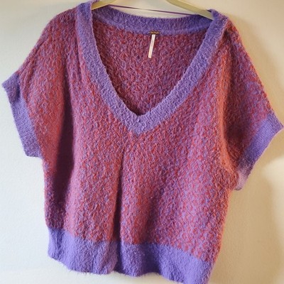Free People Through The Motions V Neck Sweater Vest Supernova Combo XS Boxy Crop