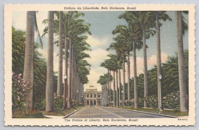 Belo Horizonte, Brazil - Palace of Liberty Palm Lined Avenue Linen Postcard