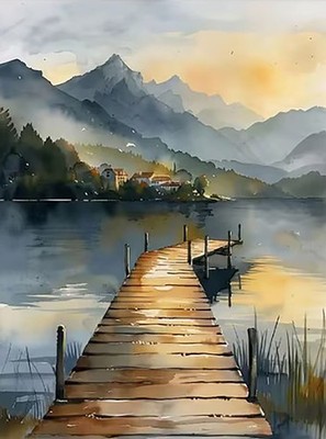 Windermere Lake District Aquarell Druck ungerahmt Leinwand Wandbild 30x40cm