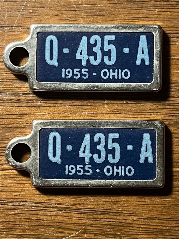 2 Nice  DAV 1955 OHIO - Q • 435• A - Mini License Plate Key Fob, FREE Shipping!